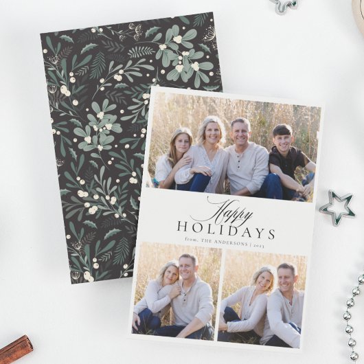 ミニマルなハッピーホリデー3写真 シーズンカード