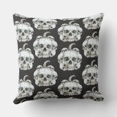 ミニマルなハロウィーンの水彩笑顔のスケルトン クッション (裏面)