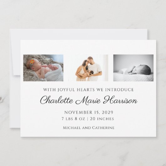 ミニマルなハローベビー誕生の発表カード 招待状 (裏面)