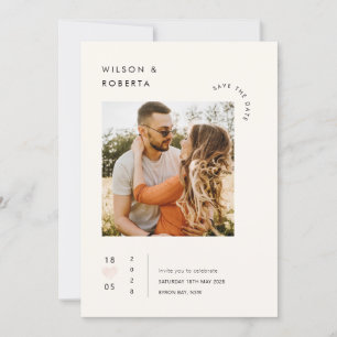 ミニマルなハートの写真 Save the Date 招待状