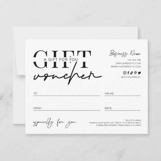 ミニマルなバウチャースクリプトロゴ ギフト証明書 (正面)