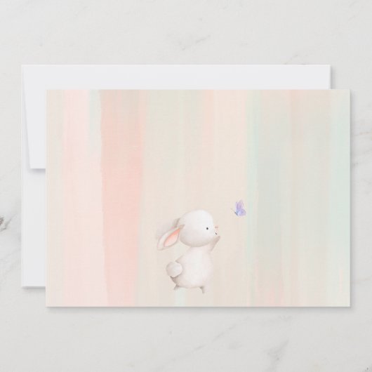 ミニマルなバニーと蝶の赤ちゃんシャワー写真 サンキューカード (裏面)