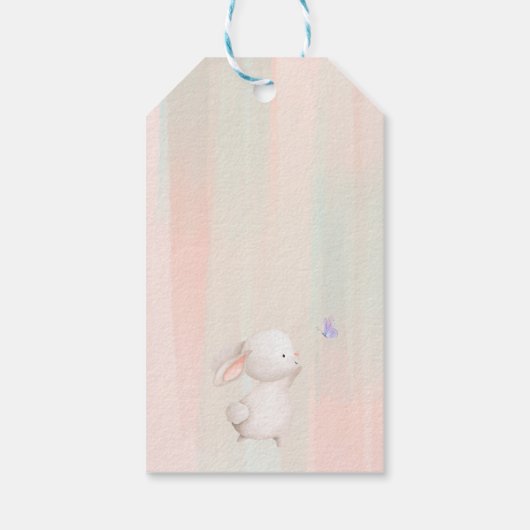 ミニマルなバニーと蝶の赤ちゃんシャワー ギフトタグ (裏面)