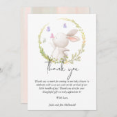 ミニマルなバニーと蝶の赤ちゃんシャワー サンキューカード (正面/裏面)