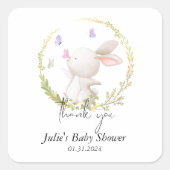 ミニマルなバニーと蝶の赤ちゃんシャワー スクエアシール (正面)