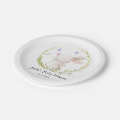 ミニマルなバニーと蝶の赤ちゃんシャワー ペーパープレート (アングル)