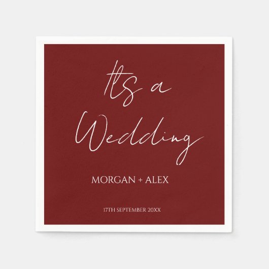 ミニマルなバーガンディの結婚式カクテル スタンダードカクテルナプキン (正面)