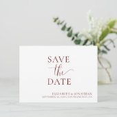 ミニマルなバーガンディーの結婚式のSave The Dateカード 招待状 (スタンド正面)