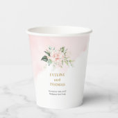 ミニマルなパステルピンクのバラの金ゴールドの結婚緑 紙コップ (裏面)