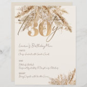 ミニマルなパンパ金ゴールド30th誕生日パーティーメニュー (正面/裏面)