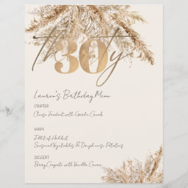 ミニマルなパンパ金ゴールド30th誕生日パーティーメニュー
