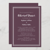 ミニマルなパープルカシス結婚のリハーサルディナー 招待状 (正面/裏面)