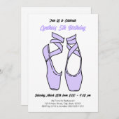 ミニマルなパープルバレエ誕生日パーティーへの招待 招待状 (正面/裏面)