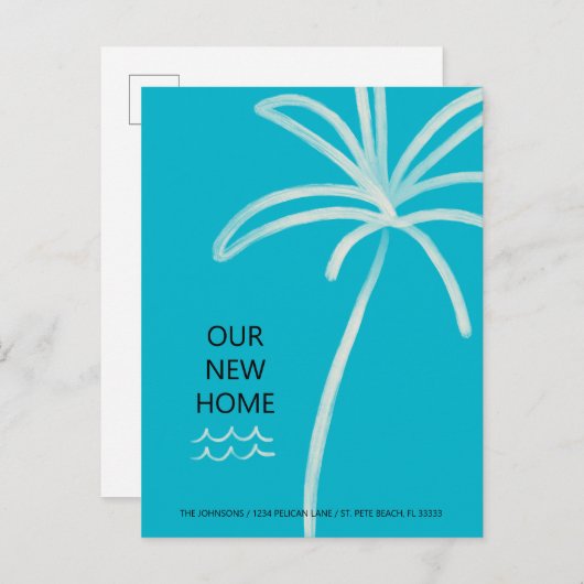ミニマルなパームツリーアクア新しいアドレス 案内ポストカード (正面/裏面)