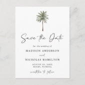 ミニマルなパームツリーウェディング日付を保存 案内ポストカード (正面)