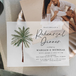 ミニマルなパーム結婚ツリーのリハーサルディナー ベラム紙招待状