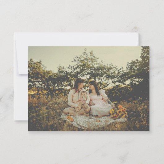 ミニマルなヒマワリストライプブラック結婚の写真 セーブザデート (裏面)