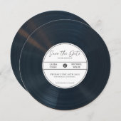 ミニマルなビニールレコードのSave The Date フォト付き 招待状 (正面/裏面)