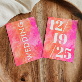 ミニマルなピンクとオレンジシはっきりしたック結婚ズ 招待状