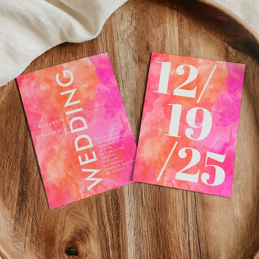 ミニマルなピンクとオレンジシはっきりしたック結婚ズ 招待状