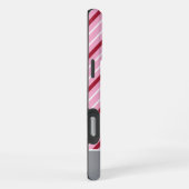 ミニマルなピンクと暗い赤と白ストライプ iPhoneケース (右側面)