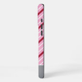 ミニマルなピンクと暗い赤と白ストライプ iPhoneケース (左側面)