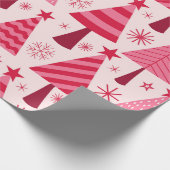 ミニマルなピンクと赤のクリスマスツリーパターン ラッピングペーパー (角)