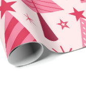 ミニマルなピンクと赤のクリスマスツリーパターン ラッピングペーパー (ロールコーナー)