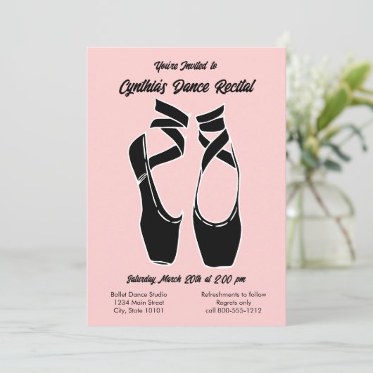 ミニマルなピンクのバレエダンス発表会招待状 招待状 (スタンド正面)