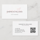 ミニマルなピンクのブラシ付きスクリプト書道QRコード 名刺 (正面/裏面)