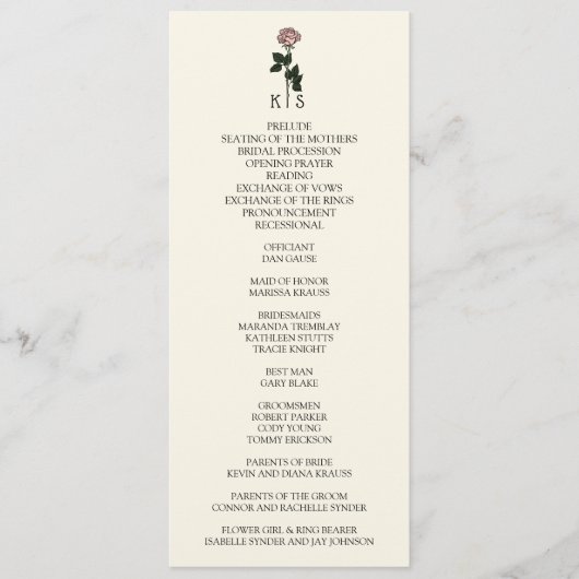 ミニマルなピンクのローズモノグラム結婚ズ プログラム (正面)