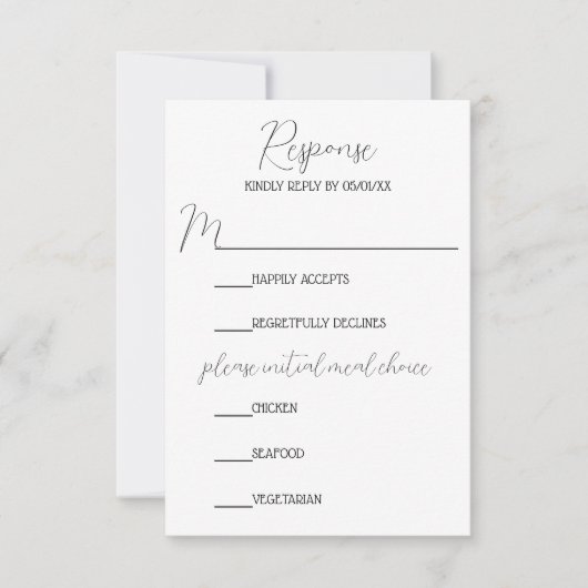 ミニマルなピンクのローズモノグラム結婚ズ 出欠カード (正面)