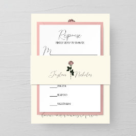 ミニマルなピンクのローズモノグラム結婚ズ 招待状ベリーバンド
