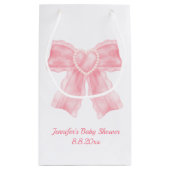 ミニマルなピンクの弓の女の子の赤ちゃんシャワー スモールペーパーバッグ (裏面)