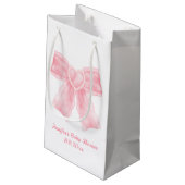 ミニマルなピンクの弓の女の子の赤ちゃんシャワー スモールペーパーバッグ (裏面アングル)