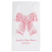 ミニマルなピンクの弓の女の子の赤ちゃんシャワー スモールペーパーバッグ (正面)