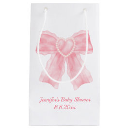 ミニマルなピンクの弓の女の子の赤ちゃんシャワー スモールペーパーバッグ