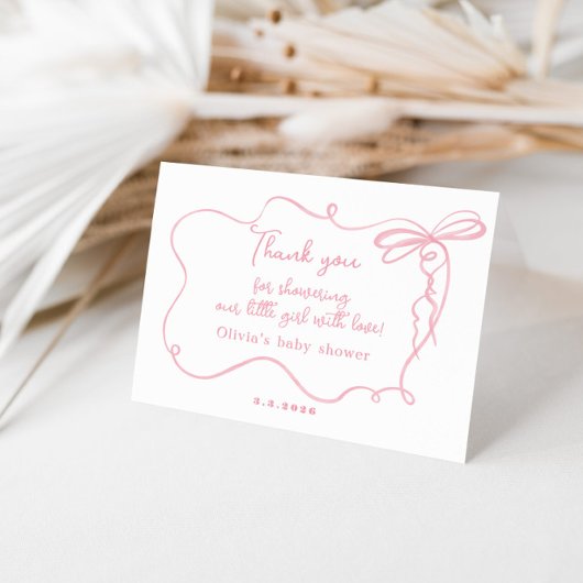ミニマルなピンクの弓の波の赤ちゃんシャワー感謝していユー サンキューカード