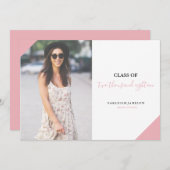 ミニマルなピンクの書道の卒業生の写真の発表 案内状 (正面/裏面)