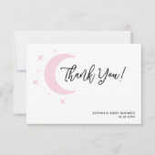 ミニマルなピンクの月と星ベビーガールシャワー サンキューカード (正面)