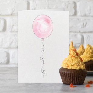ミニマルなピンクの水彩風船がもうすぐ元気 カード
