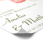 ミニマルなピンクの水色のフローラ結婚の歓迎 ポスター (角)