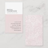 ミニマルなピンクの白のカラーブロックのフローラルパターン 名刺 (正面/裏面)