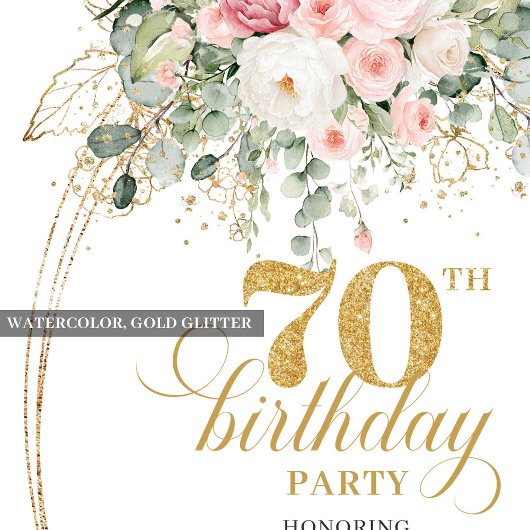 ミニマルなピンクの花の70歳の誕生日招待状 招待状