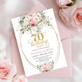 ミニマルなピンクの花の70歳の誕生日招待状 招待状