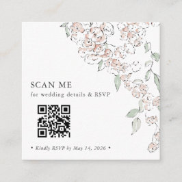 ミニマルなピンクの花のQRコード ウェディングRSVP エンクロージャーカード
