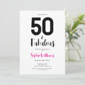 ミニマルなピンクの50歳の誕生日パーティー おめでとう! 招待状 (スタンド正面)