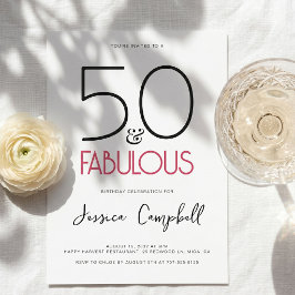 ミニマルなピンクの50歳の誕生日パーティー 招待状