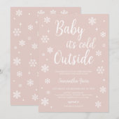 ミニマルなピンクベビーベビーシャワー外は寒い 招待状 (正面/裏面)