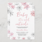 ミニマルなピンクベビーベビーシャワー外は寒い 招待状 (正面/裏面)